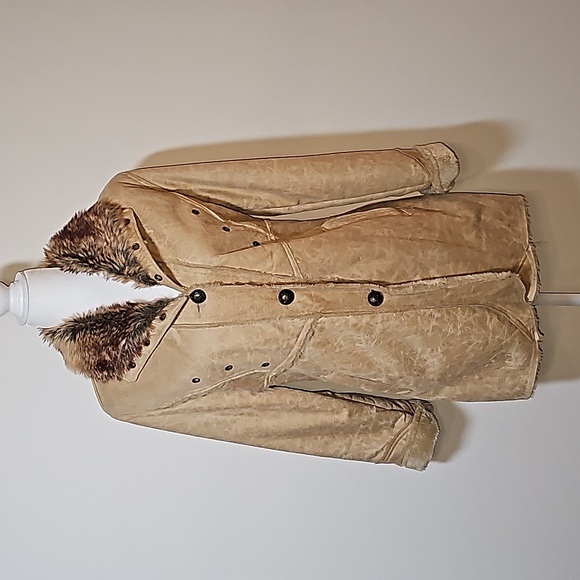 Morricci Jackets & Blazers - Morricci Coat Jacket Penny Lane Lined Faux Suede Faux Fur Collar Pockets Tan L